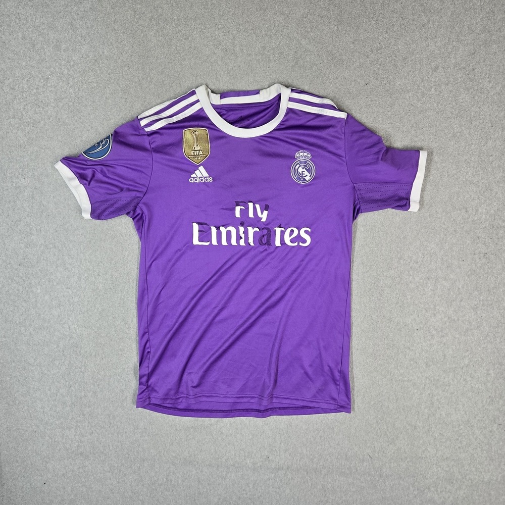 Real Madrid Men Jersey L Purple Embroidered Adidas ABU #7 Team Logo Soccer READ